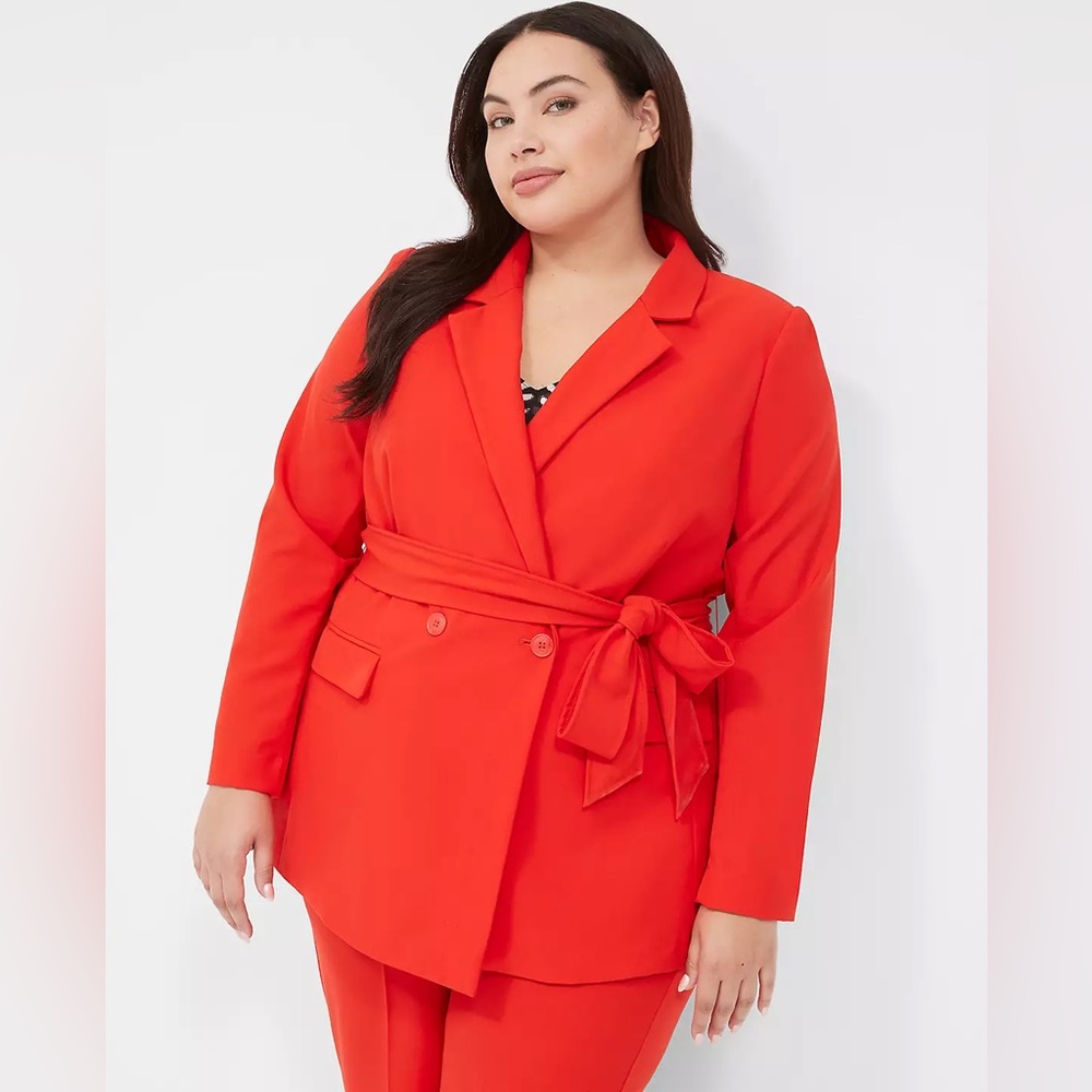 Lane Bryant Perfect Drape Belted Blazer Double Breasted Plus Size 18 Fiery Red